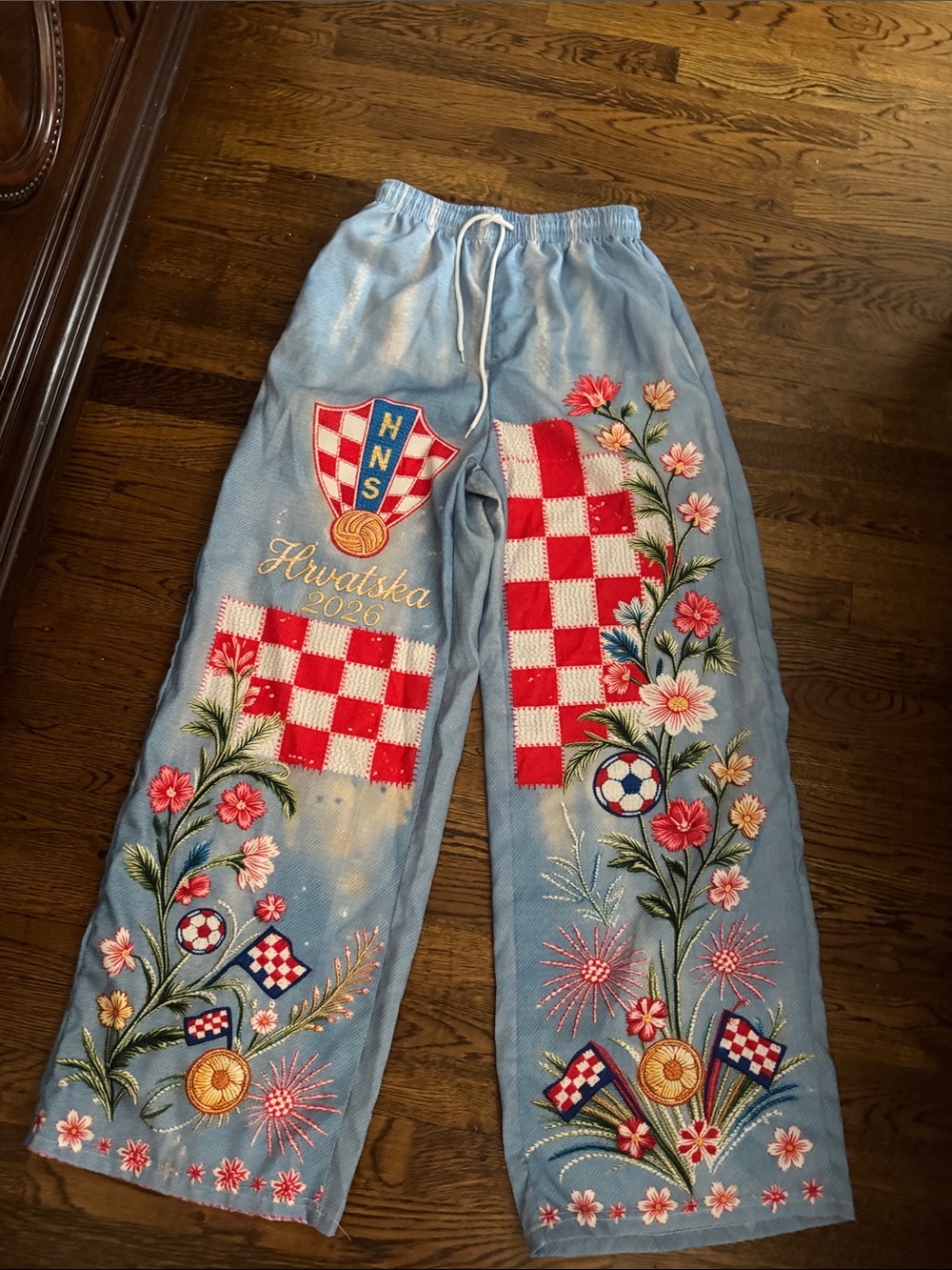 Croatia Embroidered Wide Leg Pants - Light Blue